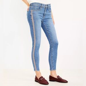 LOFT Side Stripe Mid Rise Skinny Jeans in Light Indigo Wash